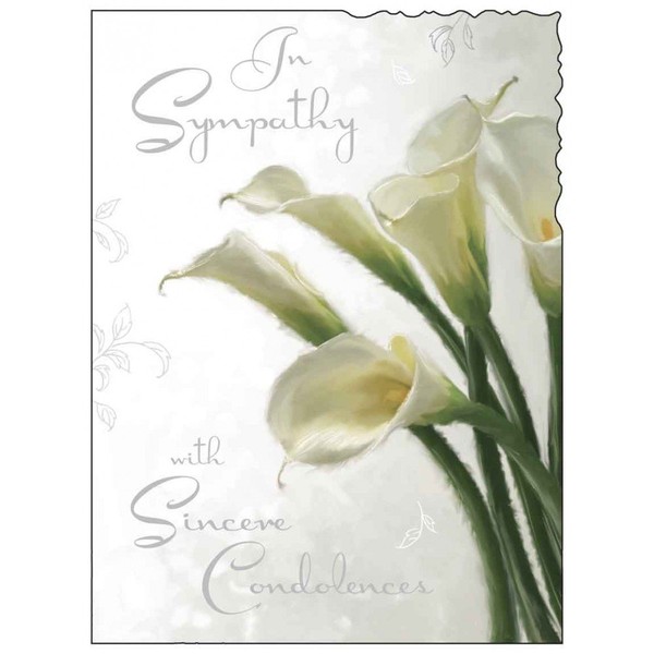 Sympathy Card (JJ4413) Sincere Condolences - Lilies - Silver Embossed