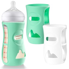 LOTBILL 2 Pack Silicone Bottle Sleeves for Avent Natural Glass Baby Bottles, Protection and Insulation, Glass Baby Bottle Sleeve Compatible with Avent Glass Bottles 8 oz, Dishwasher Safe, BPA Free