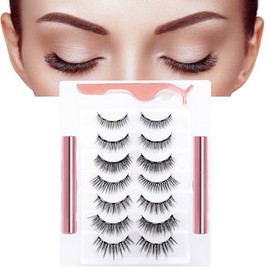 Pestañas Postizas Magneticas de 7 Pares, Kit de Pestañas Naturales 3D en Varios Estilos, con 2 Lápices Delineadores Magnéticos y Pinzas, Pestañas Postizas set Completo Reutilizables y Impermeables