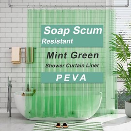 AmazerBath 3G Shower Curtain Liner, Lightweight Waterproof Plastic Shower Curtain, Cute PEVA Shower Curtain for Bathroom Decor with Weighted Magnets - Color: Clear-mint Green, Size: 72"W*72"H