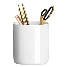 SIEBOLD White Pen Holder for Desk,Irregular Ceramic Pen Cup With Gold Trim Desk Accessories & Workspace Organizers for Home, School & Office