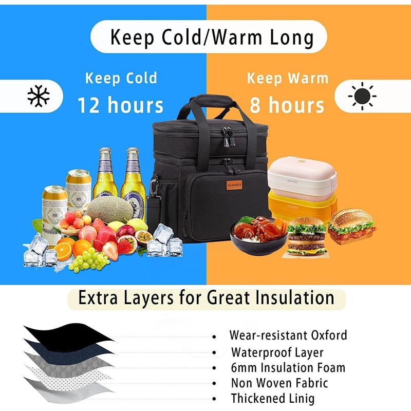 Expandable Large Lunch Bag, Double Deck Insulated Lunch Box Leakproof