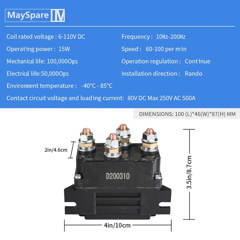 MaySpare 12V 500A Winch Solenoid Relay for 8000-15000lb ATV UT