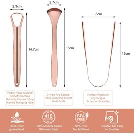 Set de 3 Cepillo de Lengua de Acero Inoxidable con Estuche de Transporte, Raspador de Lengua Acero Inoxidable, Kit de Limpieza Bucal para Limpiador de Raspado de Lengua Oral (oro rosa-3)