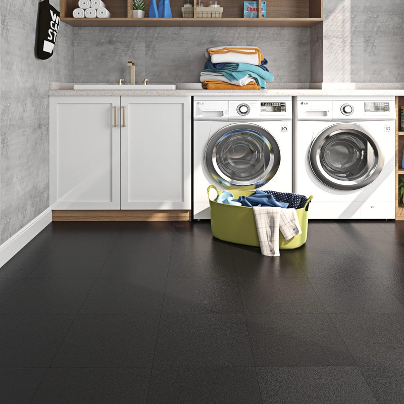 Livelynine Solid Black Vinyl Flooring 16-Pack 12x12 Inch Bathroom Peel