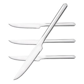 KINGSTONE Sharp Steak Knives, German Stainless Steel Steak Knife Set of 4 with Full-Serrated Blade, 9.4-Inch Sleek Design Table Knives, Mirror Polished