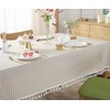 Plenmor Cotton Linen Table Cloth Stripe Tassel Rectangle Tablecloth Dust-Proof