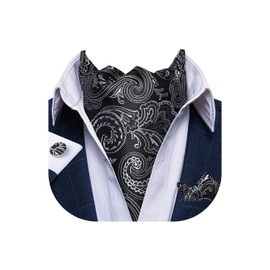 DiBanGu Black Paisley Cravat Tie for Men Silk Woven Ascot Cravats and Handkerchief Set Wedding Party