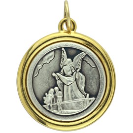 Gifts Catholic, Inc. St Michael/Guardian Angel - Two-Toned Round Medal - 1" - Made in Italy