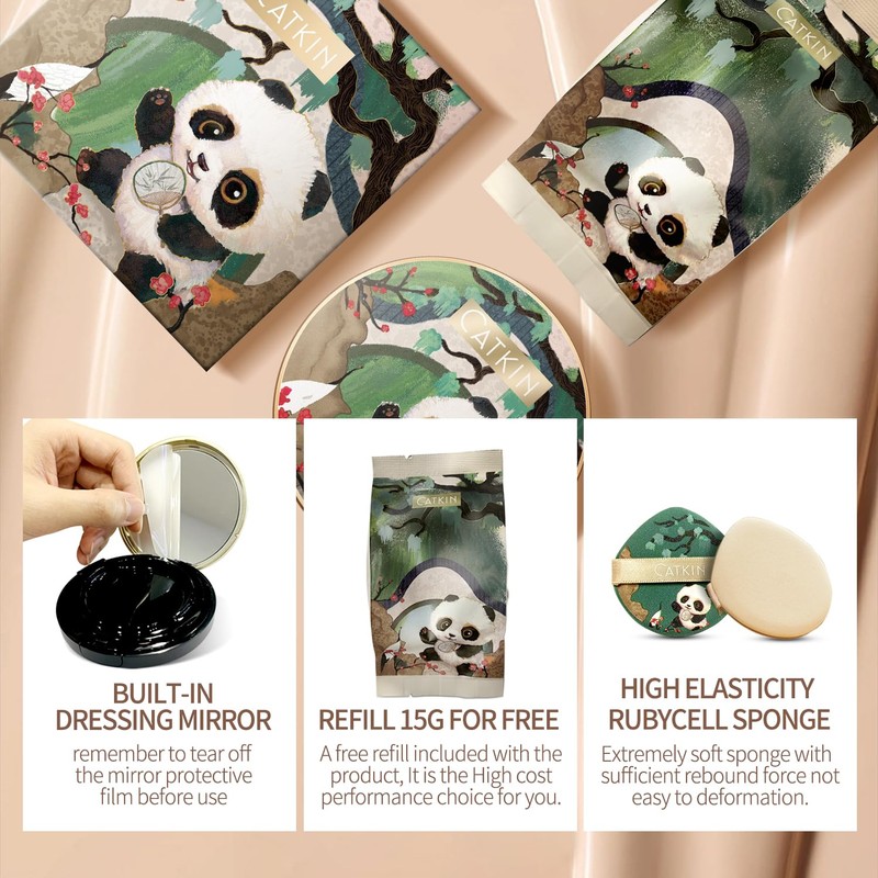 CATKIN Panda Land Air Cushion Foundation with Full Coverage, Breathable,