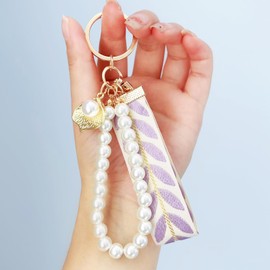 Uoocg Pearl Key Fob Short with Key Ring for Women Elegant Keychain Aesthetic (Pink), purple