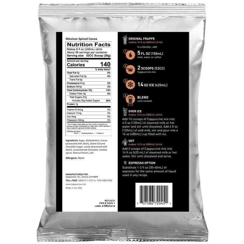 Cappuccine Mexican Spiced Cocoa Frappe Mix, 3 Pound (Pack of
