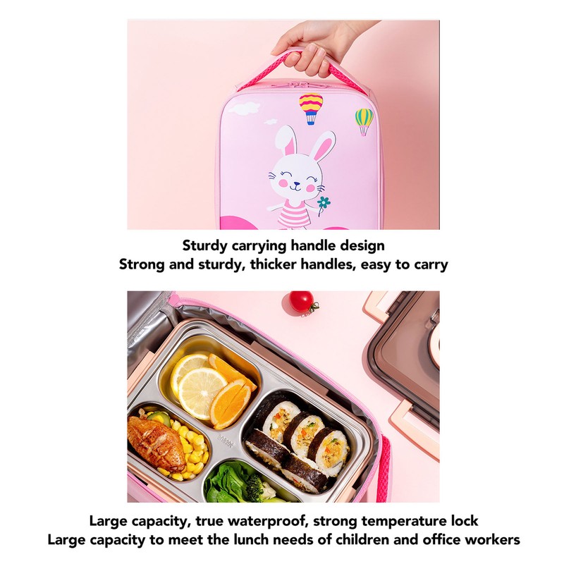 Insulated Lunch Holder Rabbit Pattern Portable Lightweight Handheld Oxford Cloth