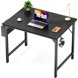 Sweetcrispy Computer Small Office Desk 32 Inch Kids Student Study Writing Work with Storage Bag & Headphone Hooks Modern Simple Home Bedroom Table - Basic Black