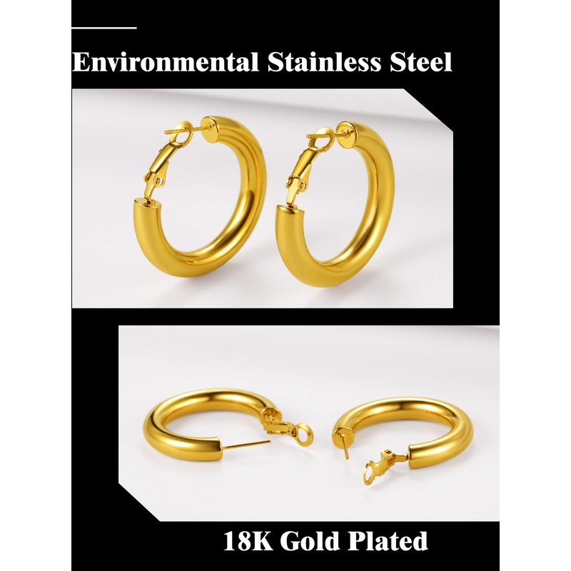 Gold Hoop Earring 30MM Diameter Round Loop Ear Rings Allergy