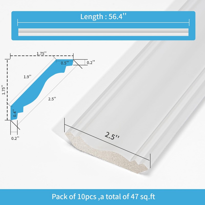 Art3d Ceiling Crown Molding Trim 10-Pack 47Ft, High Impact Polystyrene