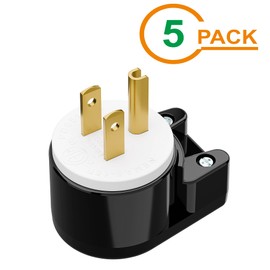 5PACK 90 Degree USA Canada Male Nema 5-15P 3-Prong Angle DIY Plug, 15A 125V USA 3Pin Right Angle AC Connector