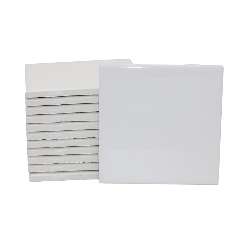 Creative Hobbies 12 Pack of Glossy White Glazed Ceramic Tiles