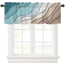 BestLives Curtain Valance for Windows Teal Blue Modern Geometric Rod Pocket Window Treatments 1 Panel Brown Abstract Ocean Wave Short Curtains Kitchen Bathroom Bedroom 42 x 12 inch