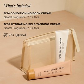 + Lux Unfiltered First Class Glow Travel Kit - Includes N°32 Gradual Self Tanner & N°14 Body Cream in Santal - Travel Size Self Tanner & Body Lotion with Water-Resistant Cosmetic Pouch - 3.4 fl oz