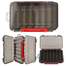 Jemey Fishing Bait Box, 19.5 x 12 x 3.6 cm, Double-Sided Bait Box Fishing with Carry Handle, 14 Compartments, Hardbait Box, Tackle Box for Hardbaits, Wobbler, Rubber Bait, Fishing Accessories