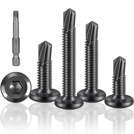 Jyvex Pack of 120 Self-Tapping Screws, Black, 5.5 x 25 mm, Stainless Steel Flat Head Hexagon Socket Screws Drilling Screws, Self Tapping Screws for Metal Wood with Hex Socket Drive
