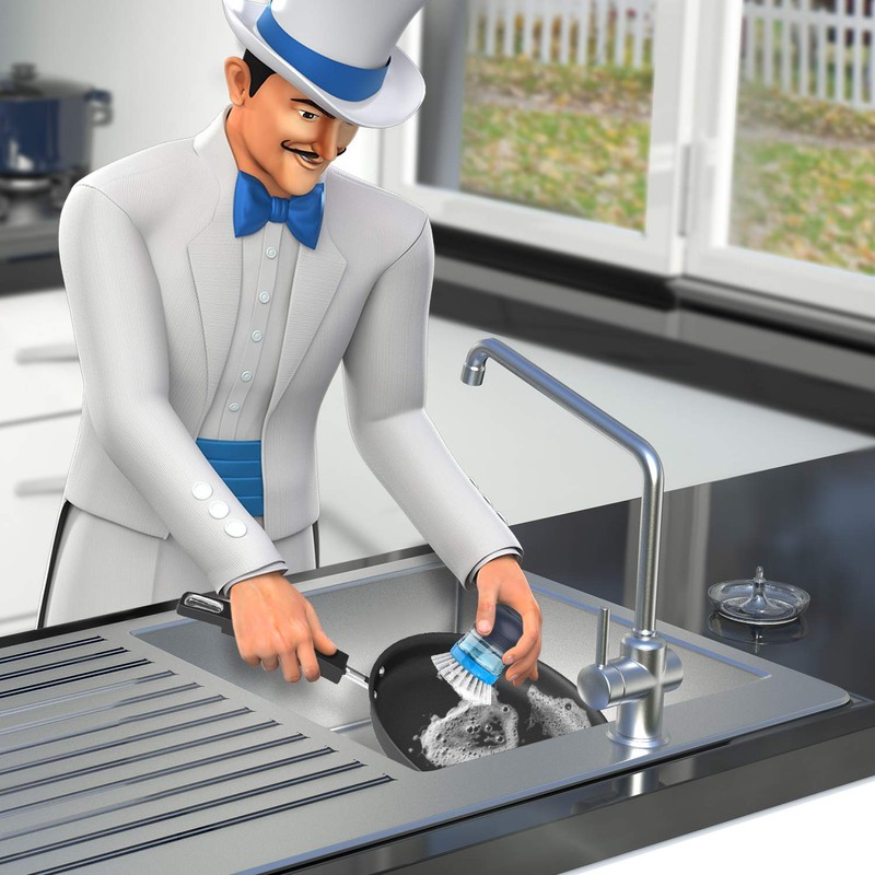 MR.SIGA Soap Dispensing Palm Brush Storage Set, Kitchen Brush with