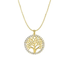 Savlano 925 Sterling Silver Cubic Zirconia Tree of Life Pendant Necklace- Rhodium & 18K Gold Plated Charm Chain for Women Comes with Gift Box- Made in Italy
