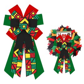 Hying Large Kwanzaa Wreath for Front Door, African-Inspired Harvest Wreath Bow, African American Heritage Kwanzaa Door Wreath for Juneteenth Party Decor Indoor Outdoor Tree Topper Supplies Ornament