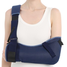 Velpeau Arm Sling Shoulder Immobilizer with Waist Strap, Ventilated & Breathable Design, Arm Support Brace for Shoulder, Rotator Cuff, Elbow, Hand injury (Mesh Version, Blue, Left, M: Bust 28.5-41″)