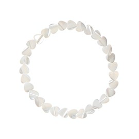 LTC Designs 6mm Heart-shaped White Mother-of-Pearl (Shell) Stretch Bracelet, 7.5" for Men, Women, and Young Adults, Trending Stacking Bracelets