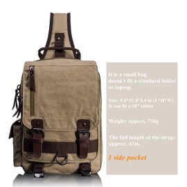 Leaper Canvas One Strap Sling Cross Body Messenger Bag Shoulder Backpack Travel Rucksack (S,Khaki)