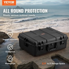 Heavy Duty Weatherproof Dry Box Case with Pre-cut Foam Retractable Pull Handles Travel Hunting Waterproof Bag & PouchBox Capacity: 2.4 cu.ft