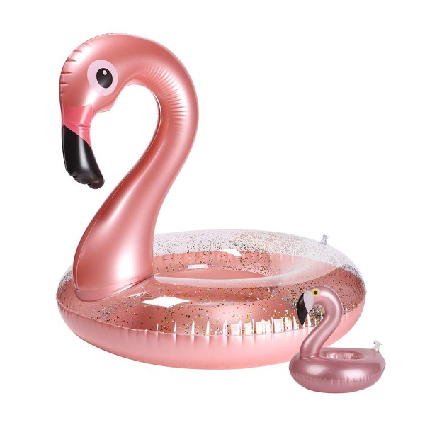 GROBRO7 2Pack Summer Inflatable Flamingo Pool Float Drink Holder Set