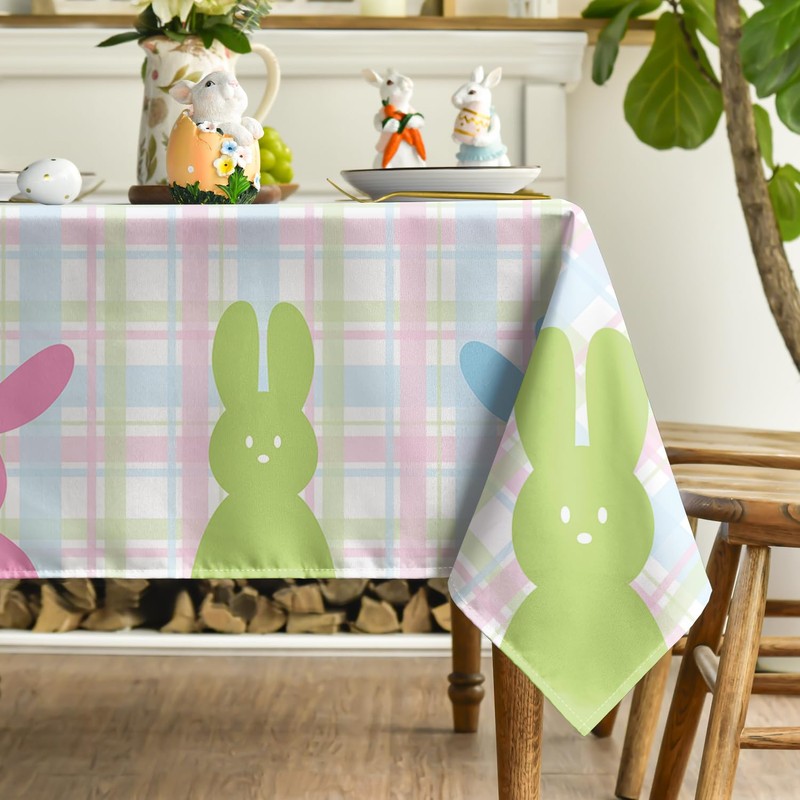 Horaldaily Easter Tablecloth 60x120 Inch, Spring Bunny Happy Easter Table