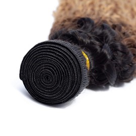 HeioWuio 1B/4/27 Hair Bundle 3 Bundles Curly Wave Ombre Three Tone Brazilian Remy Human Hair Bundle Honey Blonde and Brown Bundle Three Tone Hair Weave Curly Wave Bundles 20 22 24 Inch