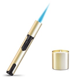 Torch Lighter Windproof Refillable Long Pen Shape Lighters with Visible Window, Versatile for Kitchen Outdoor Candle Baking BBQ Grill, (Butane NOT Included) (Champagne Gold)