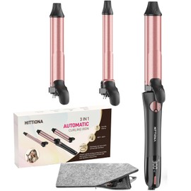 Rotating Curling Iron - 3 in1 Automatic Curling Iron with Interchangeable CurlingWand, 3/4, 1 1/4, 1 Inch CurlingIron for Lasting Beach Waves, Adjustable Temp, Instant Heat, Dual Voltage (Black)