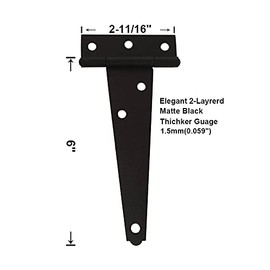 QCAA Steel Light T Hinge, 6"x2-11/16"x1.5mm, Elegant 2-Layered Frosted Matte Black, Powder Coated, 4 Pack
