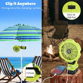 Clip Fan Compatible with Ryobi 18V Battery, 3 in 1 Camping Cordless Clamp Fan with USB Port 3 Speed Settings, Clamping Capacity, Adjustable Head