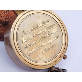 Nautical Replica Hub Go Confidently Quote Engraved Twist Open Brass Pocket Compass with Leather Case, Directional Magnetic Navigation Compass, Nautical Compass, Gift Compass
