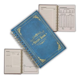 JoyfulDestiny Blank Recipe Book to Write Your Own Recipes, Cookbook & Family Recipe Journal, Gloss Laminated Cover, Gold Leaf Vintage Leather Look, 100 Pages Paper, A5 (5.5” x 8.5”) (Blue)