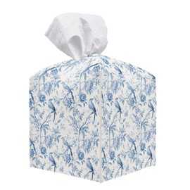 Blue Flower and Bird Leather Tissue Box Cover, Tissue Box Cover Square, Decorative Facial Paper Organizer for Bathroom, Vanity, Home Office Car Decorations - A02