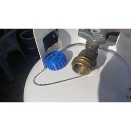 Propane OPD Threaded Blue Cap w/all Stainless Chain Tether, fits 20 lb LP Tank for BBQ Grill, Generator, RV, Camper, etc. Made in the USA