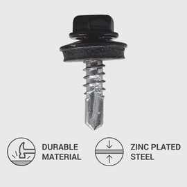 (Pack of 25 pcs) Metal Roofing Screws, 4.8 x 19 mm Self-Drilling Screws With EPDM Washers, Painted Hex Washer Head, Sheet Metal Screw (25, RAL 9005)