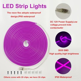 Vasten LED Neon Rope Light, 16.4ft/5m 12V DC LED Neon Strip Light, Silicone LED Neon Flexible Cuttable 1cm for Indoor Outdoor DYI Signage Decoration (Power Adapter not Included) (Purple)