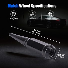 MEILUNBS 32PCS 9/16-18 Spiked Lug Nuts, 4.4" Tall Black Bullet Cone Seat Wheel Nuts with Socket Key, Compatible with Dodge Ram 1500 2500 3500 1994-2011, Ford F250 F350 1988-1998