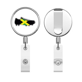 Jamaica Flag Soccer Cleats Round ID Badge Key Card Tag Holder Badge Retractable Reel Badge Holder with Belt Clip