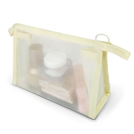 FuninCrea Mesh Travel Makeup Bag Nylon Small Toiletry Bag with Zipper, Cosmetic Bags 19x13cm Triangle Makeup Organiser Bags Portable Make Up Pouch for Cosmetics Toiletries Stationery (Triangle, Beige)