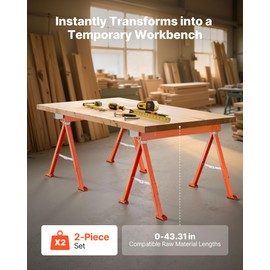 VEVOR Saw Horses, 2 Pack Folding Work Horses, 1323 lbs Load Capacity Sawhorse with Heavy Duty Legs, All-Metal Portable Saw Horse with Non-Slip Foot Pads, for Woodworking, Carpenters & Contractors